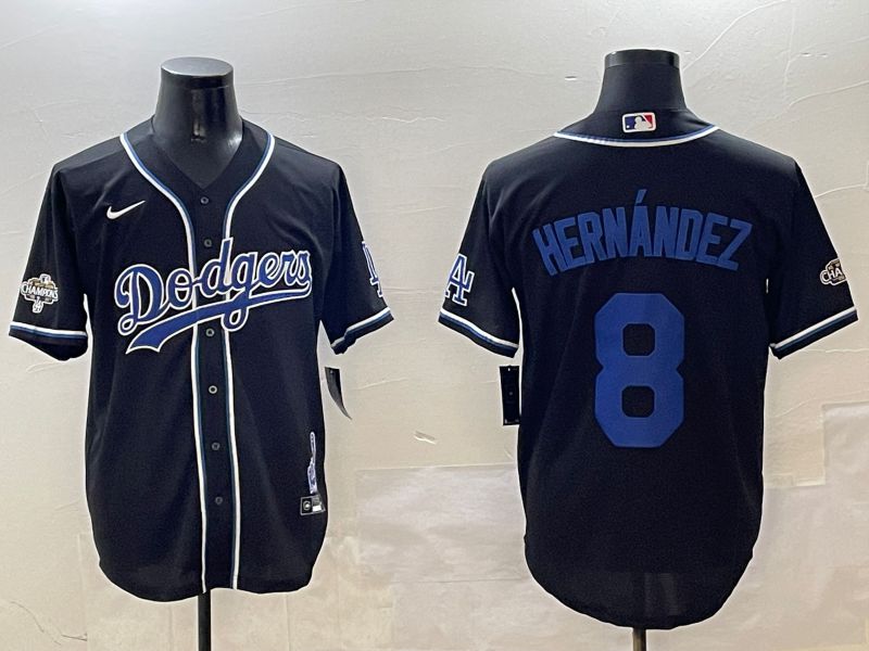 Men Los Angeles Dodgers #8 Hernandez Black Fashion Game 2025 Nike MLB Jersey style 306